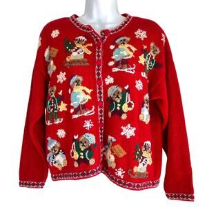 Vintage Tiara Petites Winter Bears Button Up Novelty Sweater Size Petite Medium